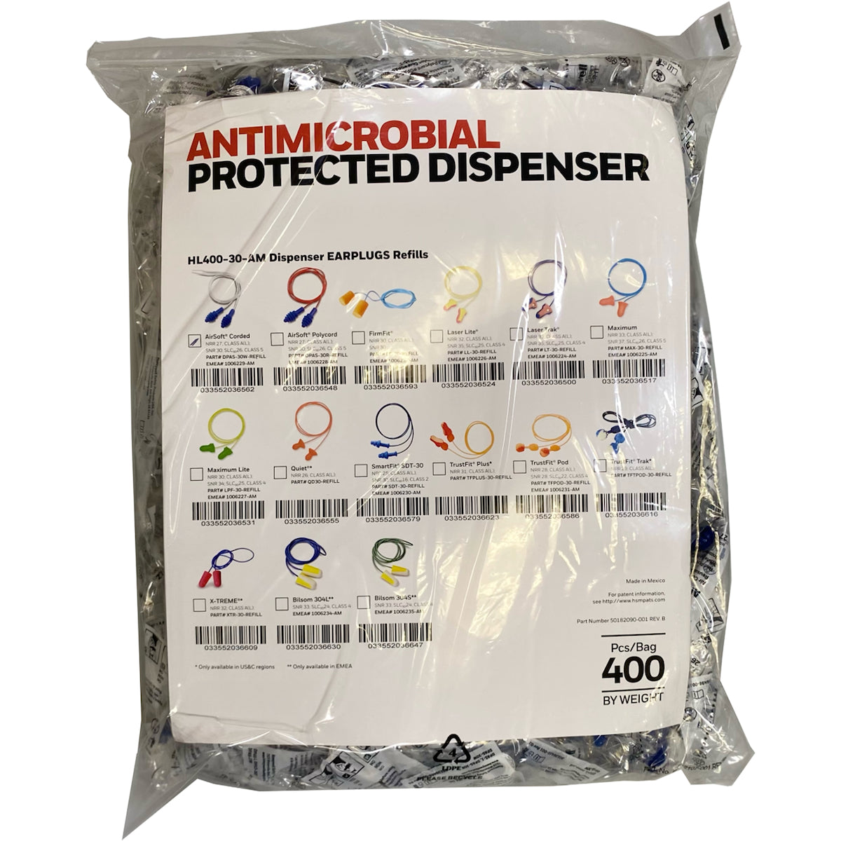 Howard Leight DPAS-30R-REFILL – Tapered Reusable TPE Corded Ear Plugs - Dispenser Refill Pack - NRR 27