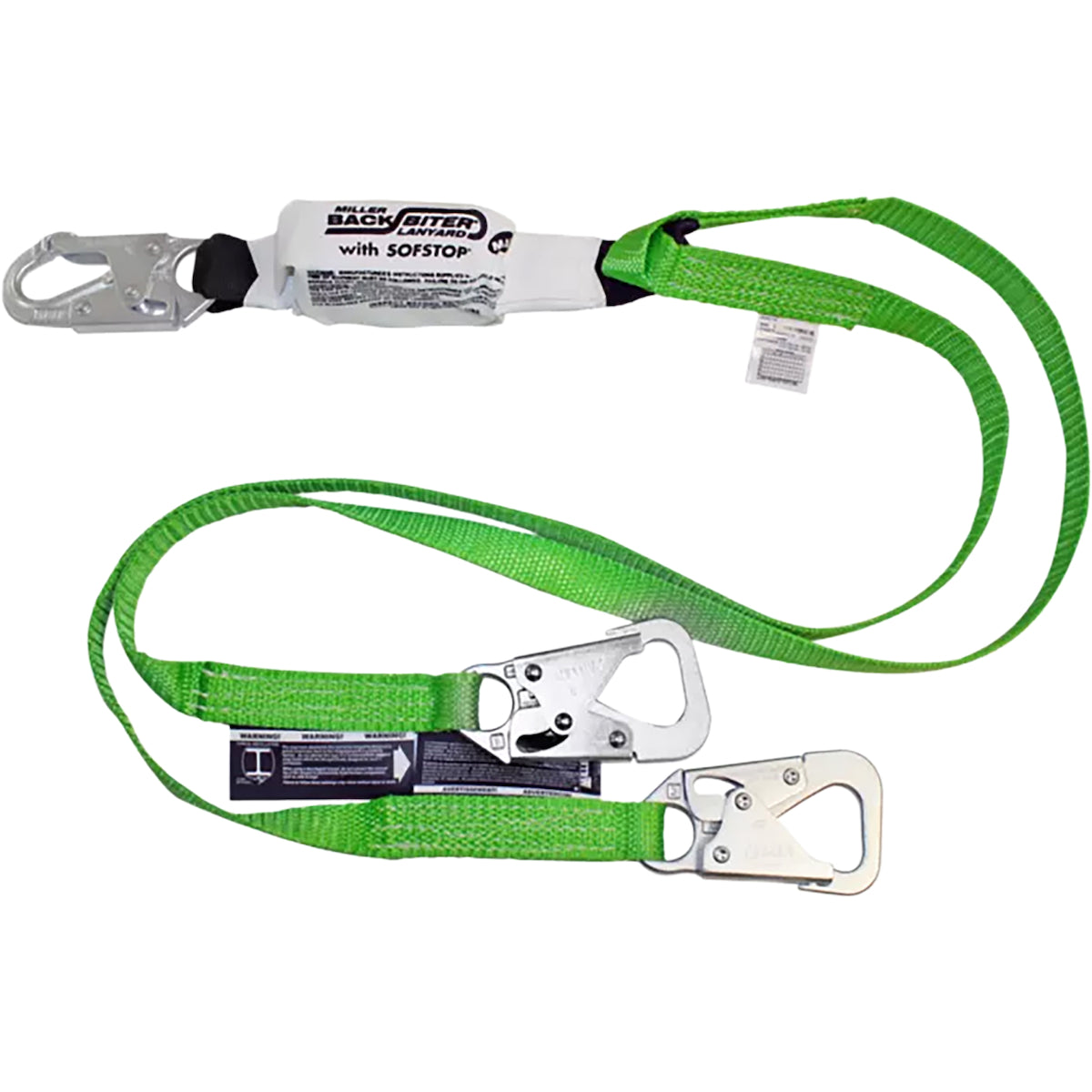 PIP Miller 980B Tie-Back Double Leg Web Lanyard with SofStop® Double Energy Absorber, Miller 5K® Snap Hook and Locking Snap Hook