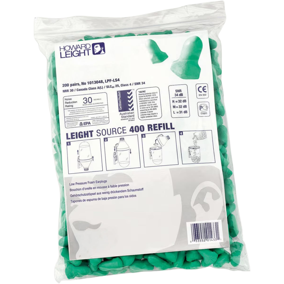 Howard Leight LPF-LS4-REFILL – T-Shape Disposable Soft Polyurethane Foam Corded Ear Plugs - Dispenser Refill - NRR 30