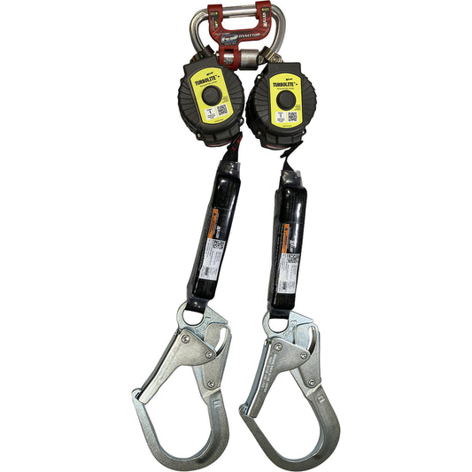 Miller® TurboLite+™ Twin Personal Fall Limiter, Vectran™ Webbing, G2 Twin Connector, Aluminum Locking Rebar Hook