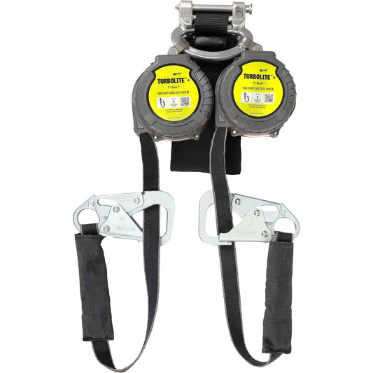 Miller® TurboLite+ T-Bak™ Twin Self-Retracting Lifeline, Vectran™ Webbing, Aluminum Connector, Zinc-plated Steel Miller 5K® Snap Hook