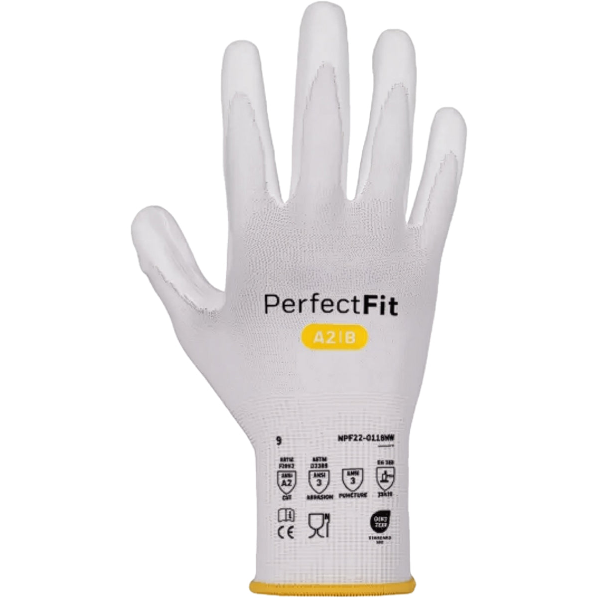 G-Tek NPF22-0118NW – Seamless Knit A2 Engineered Yarn Glove with Polyurethane Coated Grip on Palm & Fingers - Touchscreen - ESD Safe