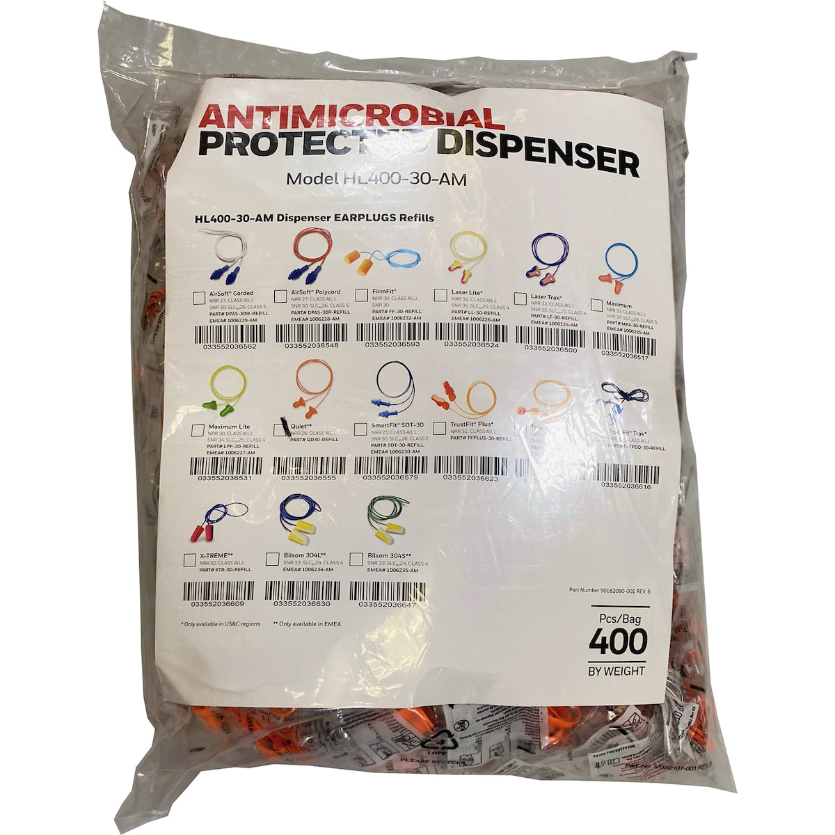 Howard Leight QD30-REFILL – Bell Shape Reusable PVC Corded Ear Plugs - Dispenser Refill Packs - NRR 26