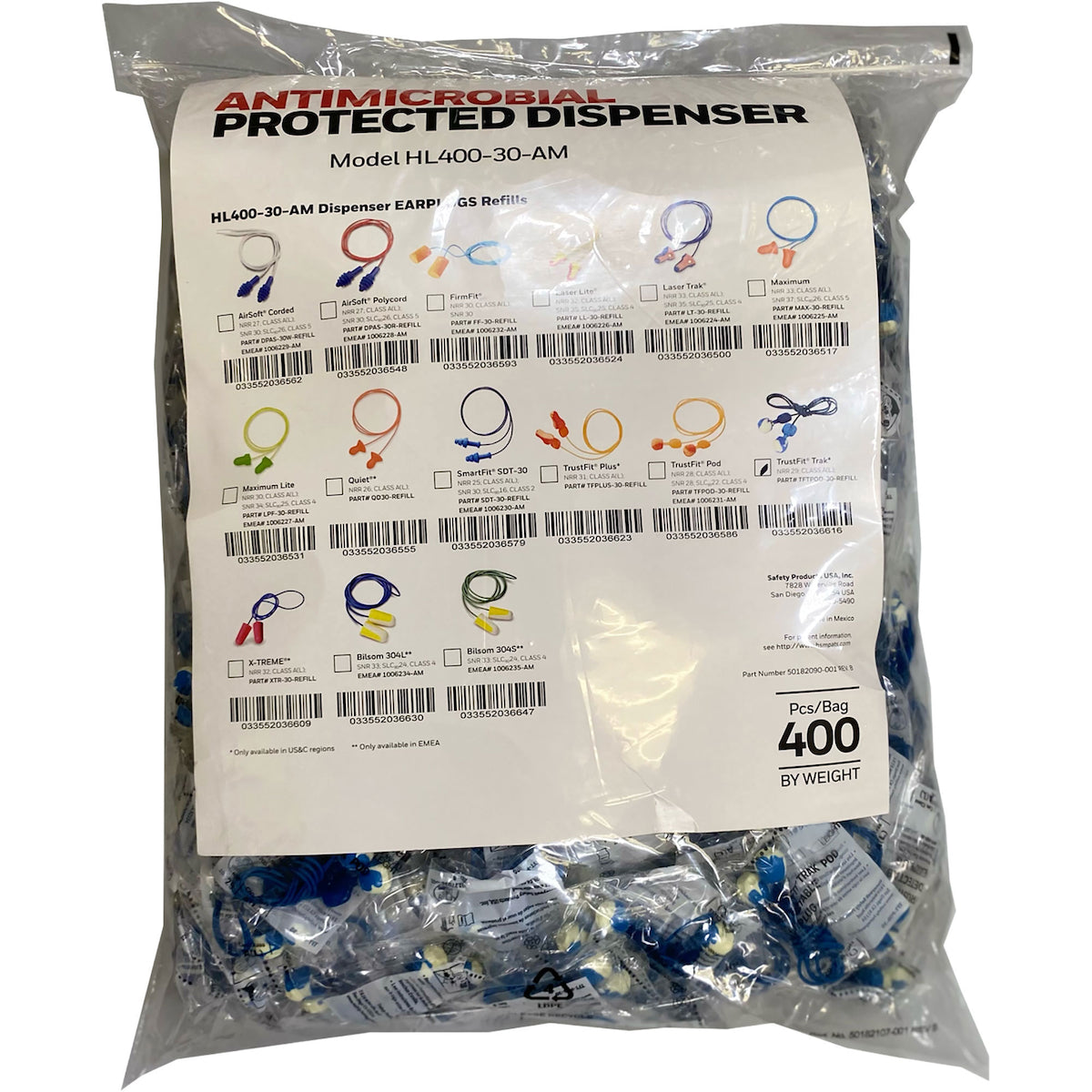 Howard Leight TFTPOD-30-REFILL – Metal Detectable Soft Polyurethane Reusable Corded Ear Plugs - Dispenser Refill Pack - NRR 29