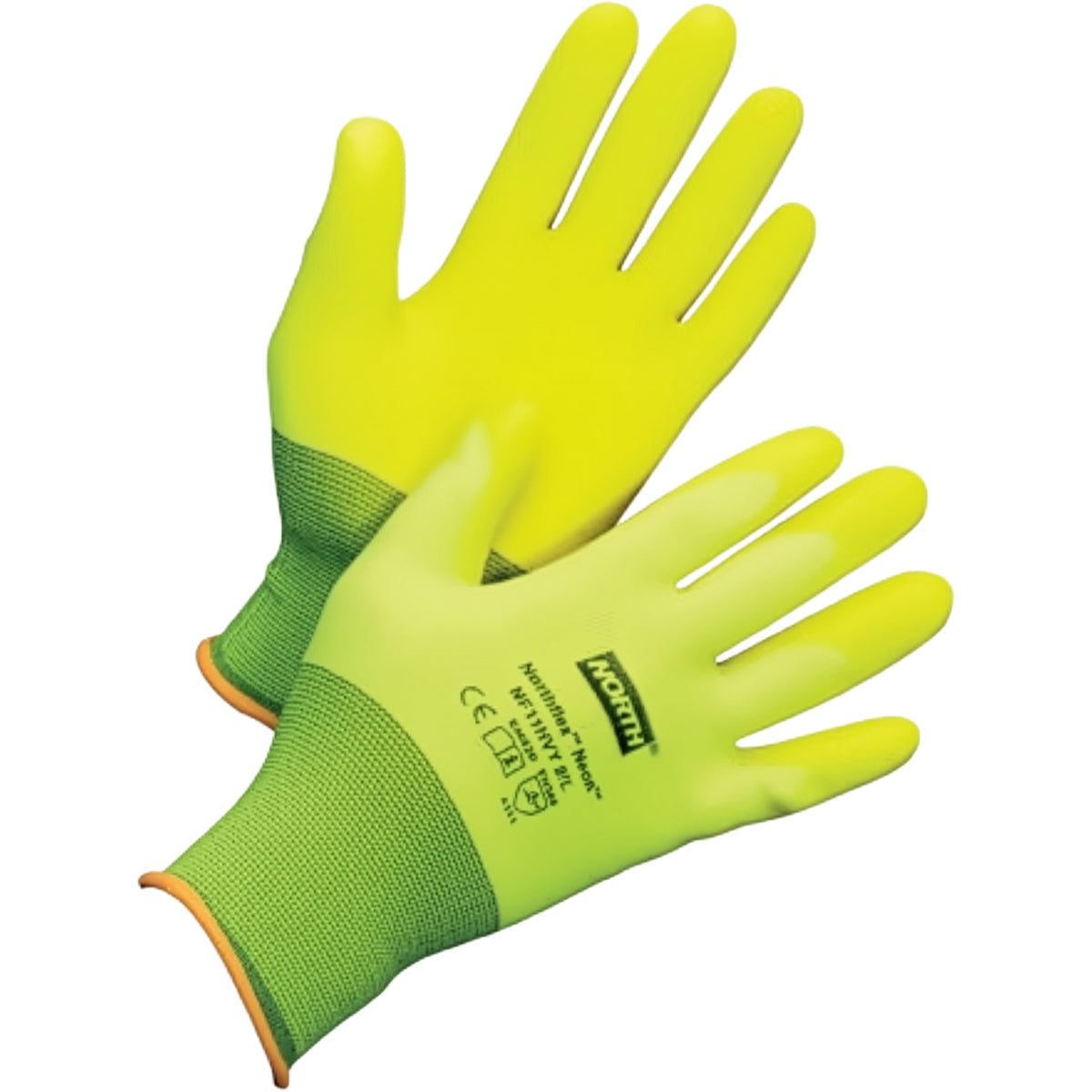 G-Tek NF11HVY – Seamless Knit Hi-Vis Nylon Glove with PVC Foam Coating on Palm & Fingers - 15 Gauge
