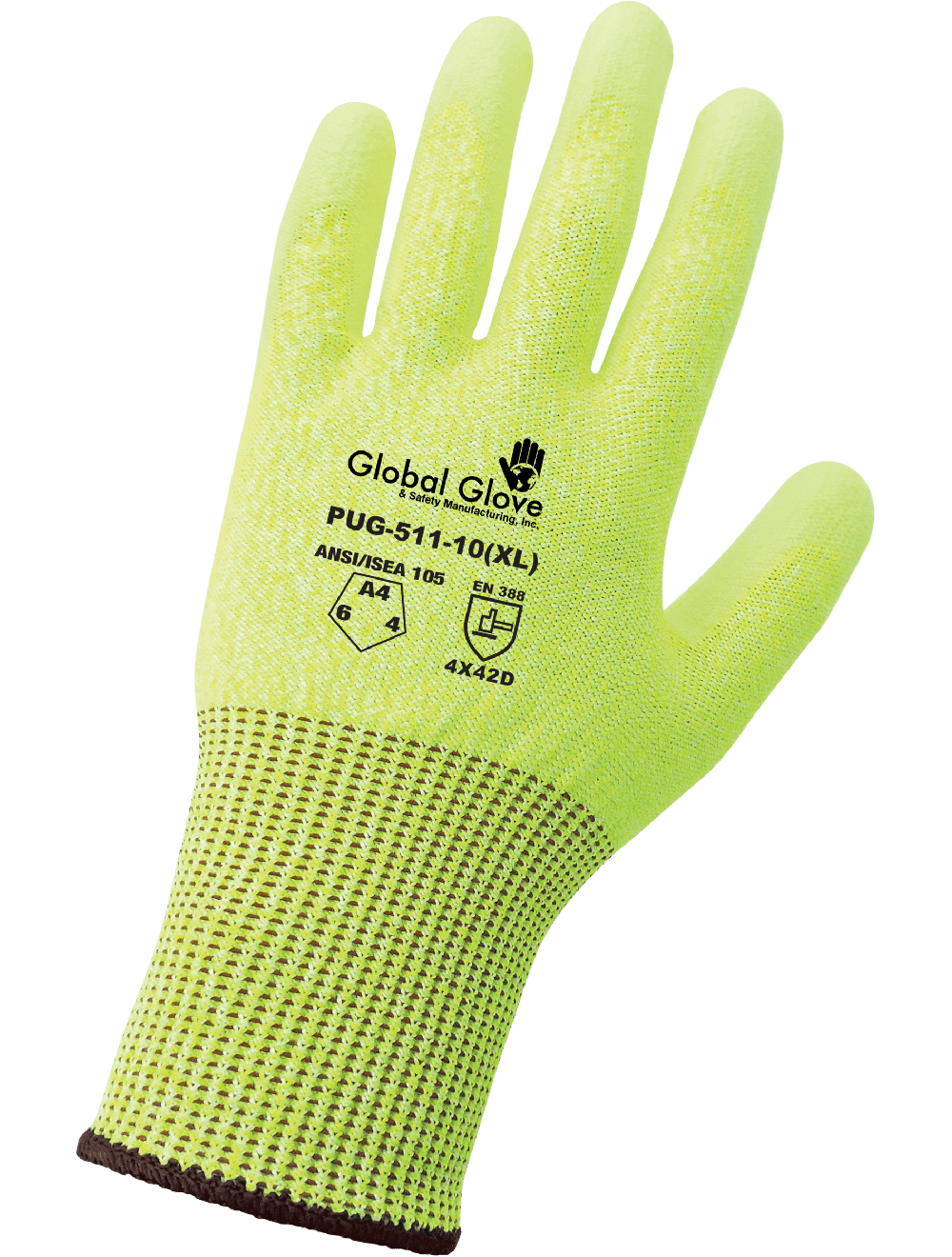 PUG-511-7 Global Glove PUG-511-6 Polyurethane Coated High-Visibility Cut, Abrasion, and Puncture Resistant Gloves - PUG-511 – Cut Level A4, 13-Gauge PPE