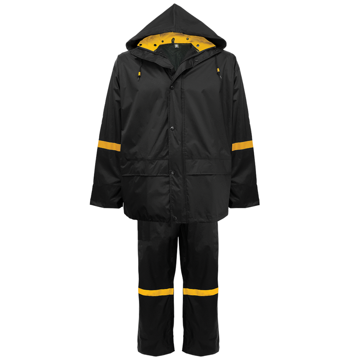 Global Glove R6400 - complete suit with jacket open - black with yellow trim