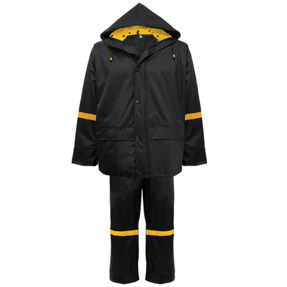 Global Glove R6400 - complete suit with jacket open - black with yellow trim