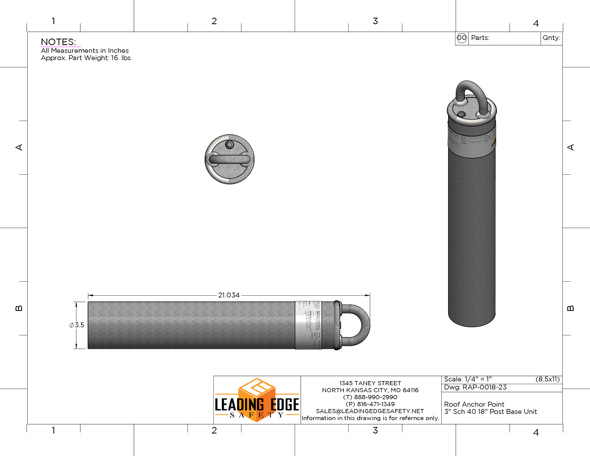 18" Tall Roof Anchor Point Weld-On