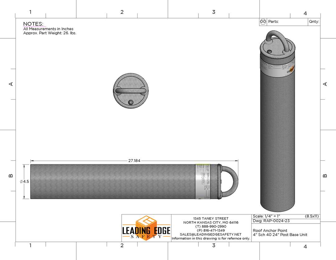 24" Tall Roof Anchor Point - Weld-On