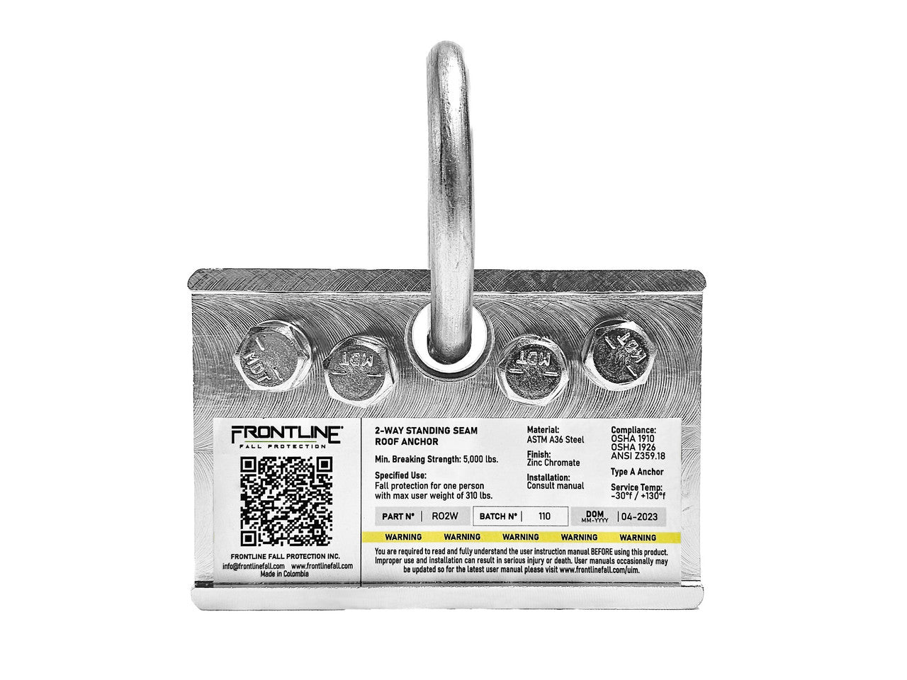 Frontline Fall 2-Way Standing Seam Roof Anchor 24-Gauge, Model RO2W product image