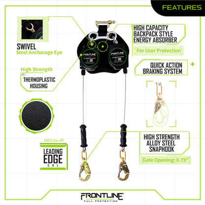 Frontline Class 1 Leading Edge Cable Single Leg SRL with Steel Snap Hook End