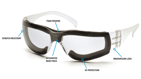 Pyramex Intruder Foam Padded Safety Glasses Clear Standard Anti-fog model S4110STFP