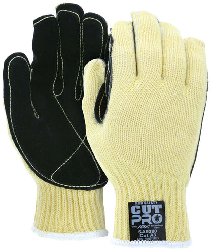 Cut-Resistant Work Gloves, ARX Aramid Shell, Split Cowhide Leather Palm, Knit Wrist