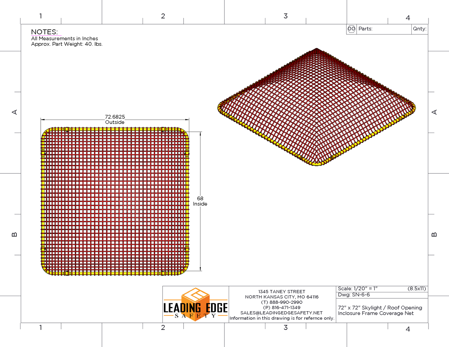 6’ x 6’ SKYNET Skylight Fall Protection System
