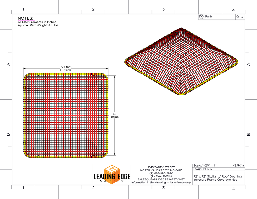 6’ x 12’ SKYNET Skylight Fall Protection System