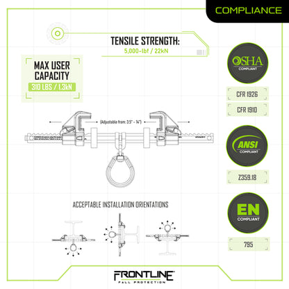 Frontline ST14AH Aluminum Bantam Beamer Anchor for 3.5″- 14″ Wide I-Beams