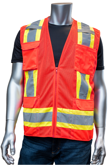 ANSI Type R Class 2 Two-Tone Eleven Pocket Mesh Surveyors Vest