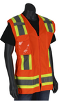ANSI Type R Class 2 Women's Contoured Two-Tone Eleven Pocket Surveyors Vest with Solid Front and Mesh Back