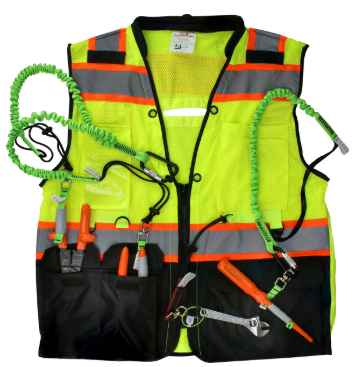 ANSI Type R Class 2 Two-Tone Twelve Pocket Tethering Vest with Ripstop Black Bottom Front and "D" Ring Access