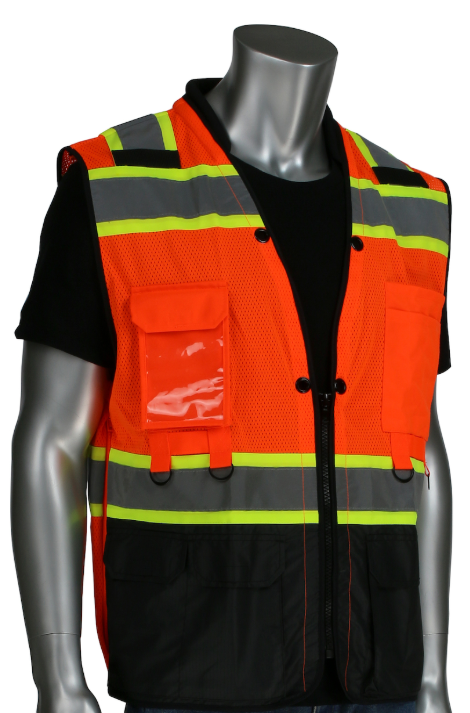 ANSI Type R Class 2 Two-Tone Twelve Pocket Tethering Vest with Ripstop Black Bottom Front and "D" Ring Access