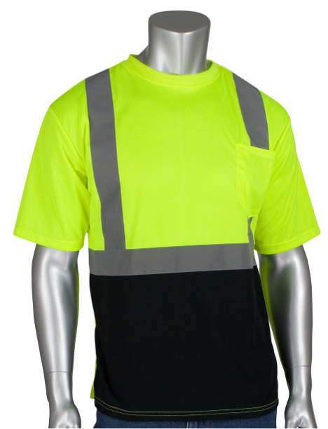 ANSI Type R Class 2 Short Sleeve T-Shirt with 50+ UPF Sun Protection and Black Bottom Front
