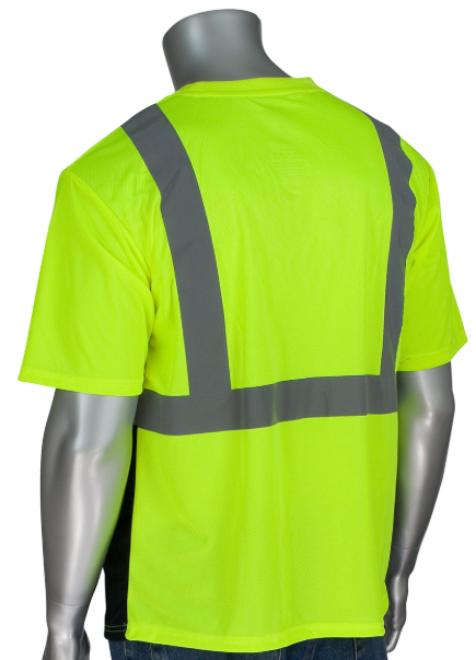 PIP 312-1250B ANSI Type R Class 2 Short Sleeve T-Shirt with 50+ UPF Sun Protection and Black Bottom Front - view 3