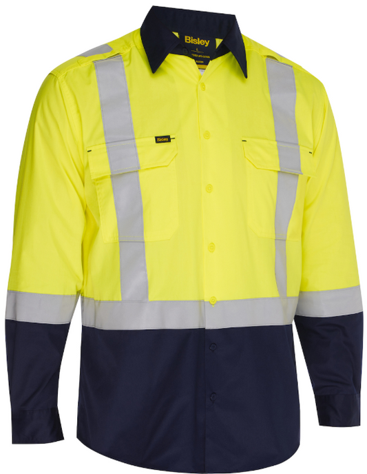 ANSI Type R Class 2 Vented Long Sleeve Button Down with Navy Bottom - Industrial Wash Durable