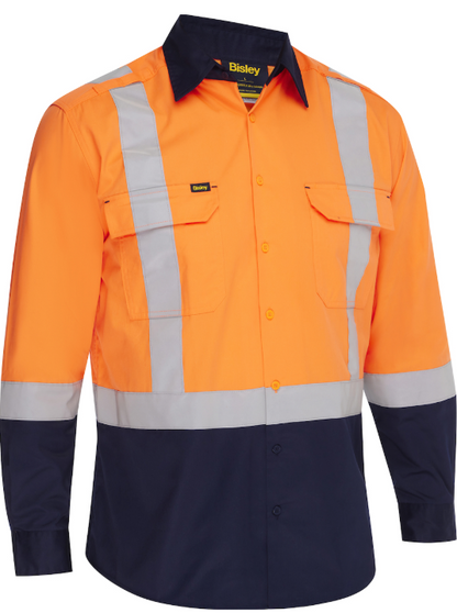 ANSI Type R Class 2 Vented Long Sleeve Button Down with Navy Bottom - Industrial Wash Durable