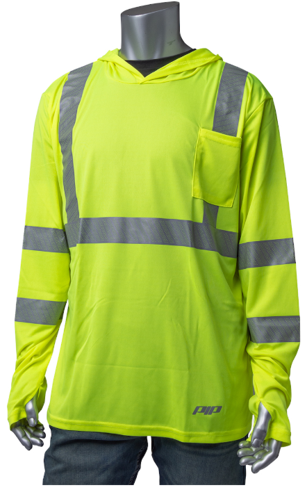 PIP® ANSI Type R Class 3 Quick Dry Hooded Long Sleeve T-Shirt