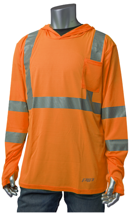 PIP® ANSI Type R Class 3 Quick Dry Hooded Long Sleeve T-Shirt