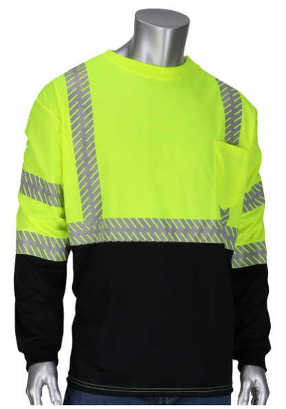 PIP® ANSI Type R Class 3 Long Sleeve T-Shirt with 50+ UPF Sun Protection, Built-in Insect Repellent and Black Bottom Front