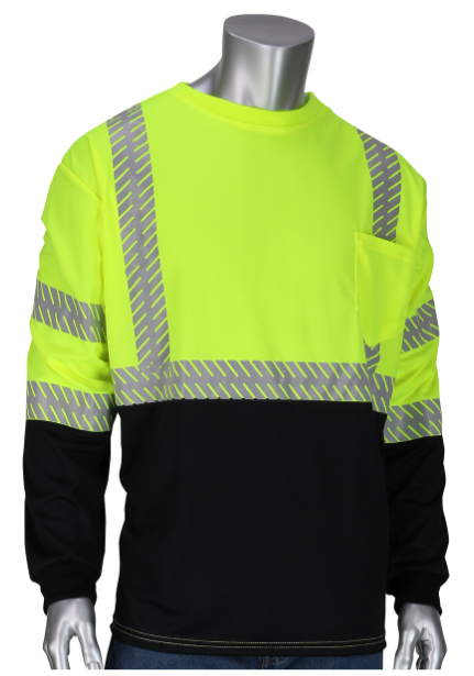 PIP® ANSI Type R Class 3 Long Sleeve T-Shirt with 50+ UPF Sun Protection, Built-in Insect Repellent and Black Bottom Front