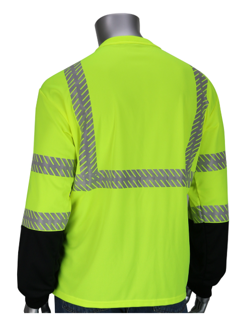 PIP® ANSI Type R Class 3 Long Sleeve T-Shirt with 50+ UPF Sun Protection, Built-in Insect Repellent and Black Bottom Front