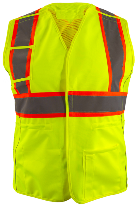 ANSI Type R Class 2 Two-Tone Women's Contoured Breakaway Vest with Solid Front, Mesh Back and X-Back
