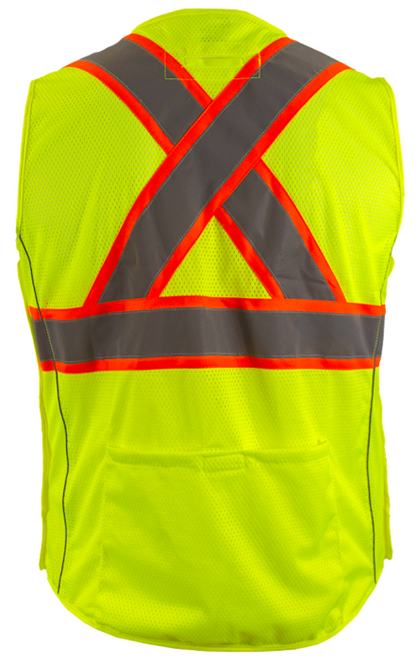 ANSI Type R Class 2 Two-Tone Women's Contoured Breakaway Vest with Solid Front, Mesh Back and X-Back