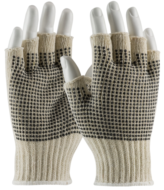 Seamless Knit Cotton / Polyester Glove with Double-Sided PVC Dot Grip - Half-Finger