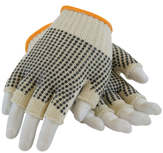 Seamless Knit Cotton / Polyester Glove with Double-Sided PVC Dot Grip - Half-Finger