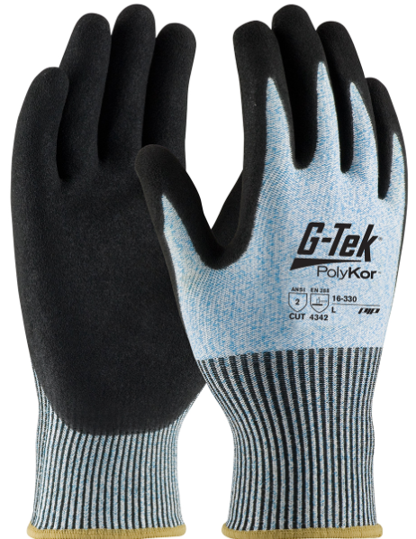 G-Tek® PolyKor® Seamless Knit PolyKor® Blended Glove with Double-Dipped Nitrile Coated MicroSurface Grip on Palm & Fingers