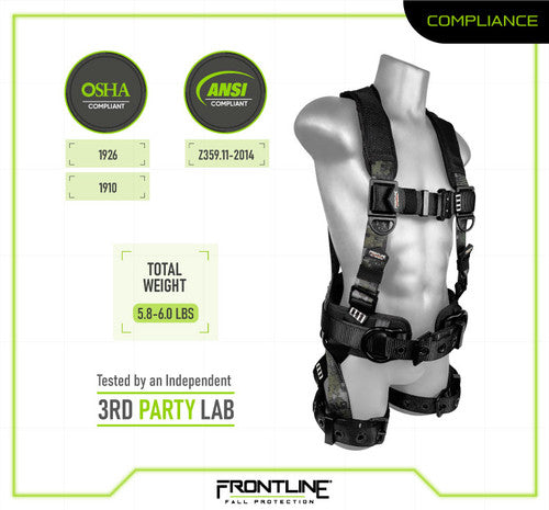 Frontline Fall 110CTB-S-DC 110CTB-DC Digital Camo Full Body Harness with Aluminum Hardware and Suspension Trauma Straps – Polyurethane Worksite Safety & Industrial Supplies PPE