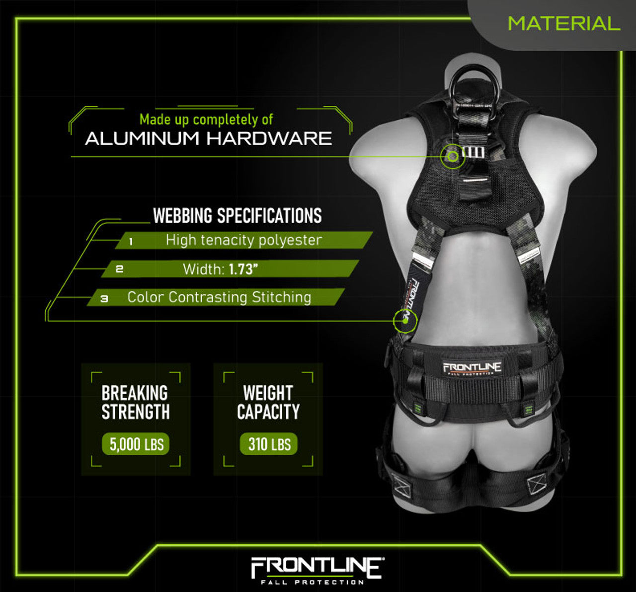 Frontline Fall 110CTB-S-DC 110CTB-DC Digital Camo Full Body Harness with Aluminum Hardware and Suspension Trauma Straps – Polyurethane Worksite Safety & Industrial Supplies PPE