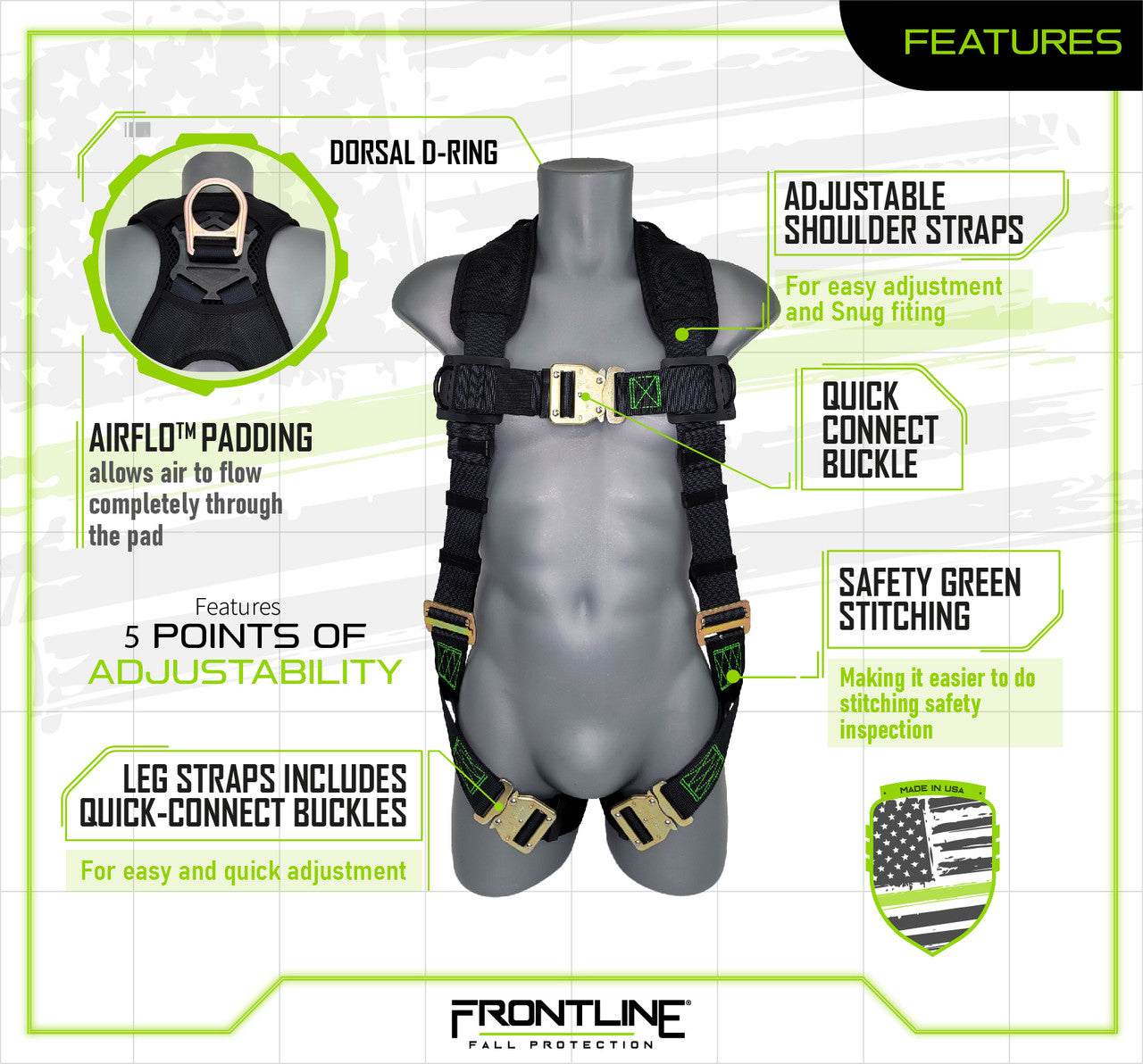 310VQC Patriot™ Vest Style Harness with Airflo™ and Quick Connect Buckles - Made in USA 310VQC