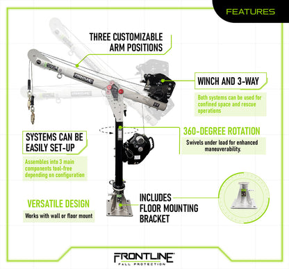 Frontline Fall DAC-FL Confined Space Davit Arm System with Floor Mount Worksite Safety & Industrial Supplies PPE
