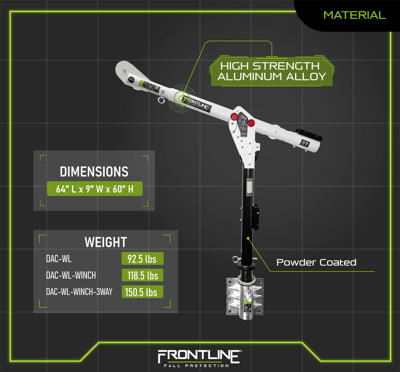 Frontline Fall DAC-WL Confined Space Davit Arm System with Wall Mount Worksite Safety & Industrial Supplies PPE
