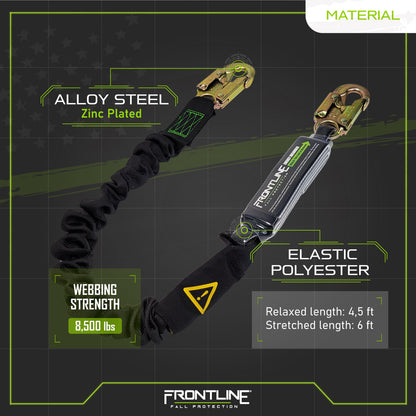 Frontline LES61S-US Patriot™ 6' Single Leg Elastic Lanyard with Snaphooks - Made in USA