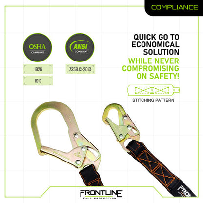 Frontline LIS61R Combat™ 6' Single Leg Rebar Hook End Lanyard with Internal Shock Absorber