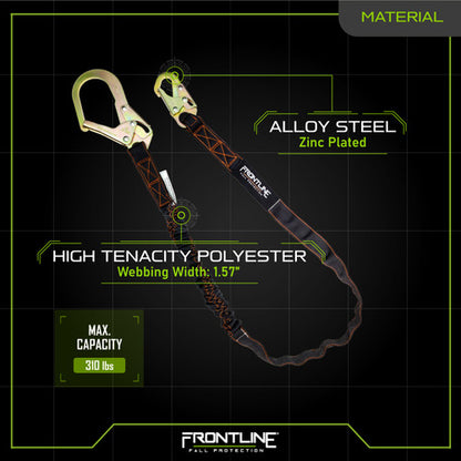 Frontline LIS61R Combat™ 6' Single Leg Rebar Hook End Lanyard with Internal Shock Absorber