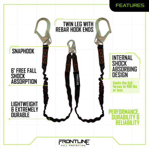Frontline K100-62R Combat™ Compliance Kit - Harness, 6' Double Rebar Hook Leg Lanyard and Drawstring Bag