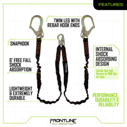 Frontline LIS62R Combat™ Twin Leg 6' Rebar Hook Lanyard with Internal Shock Absorber