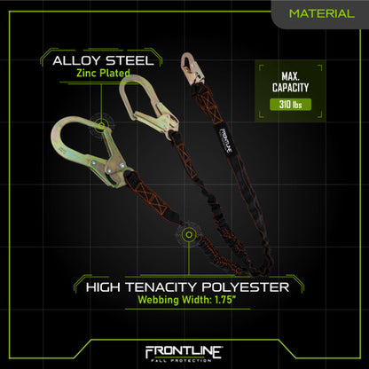 Frontline LIS62R Combat™ Twin Leg 6' Rebar Hook Lanyard with Internal Shock Absorber